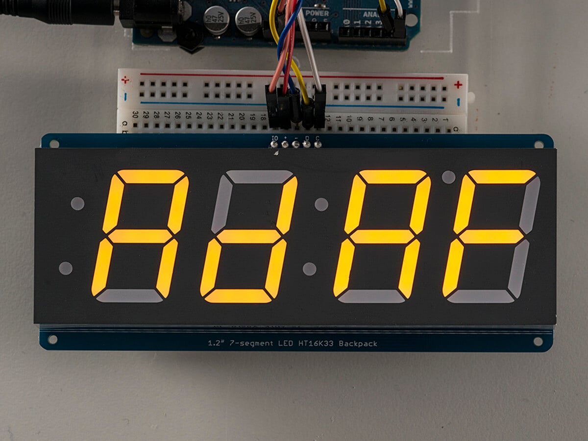 Adafruit 1,2 Zoll 4-stellig 7-segment display med I2C-ryg Yellow for Arduino 1269