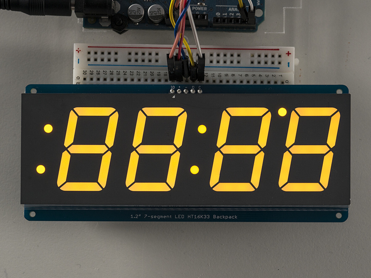 Adafruit 1,2 Zoll 4-stellig 7-segment display med I2C-ryg Yellow for Arduino 1269