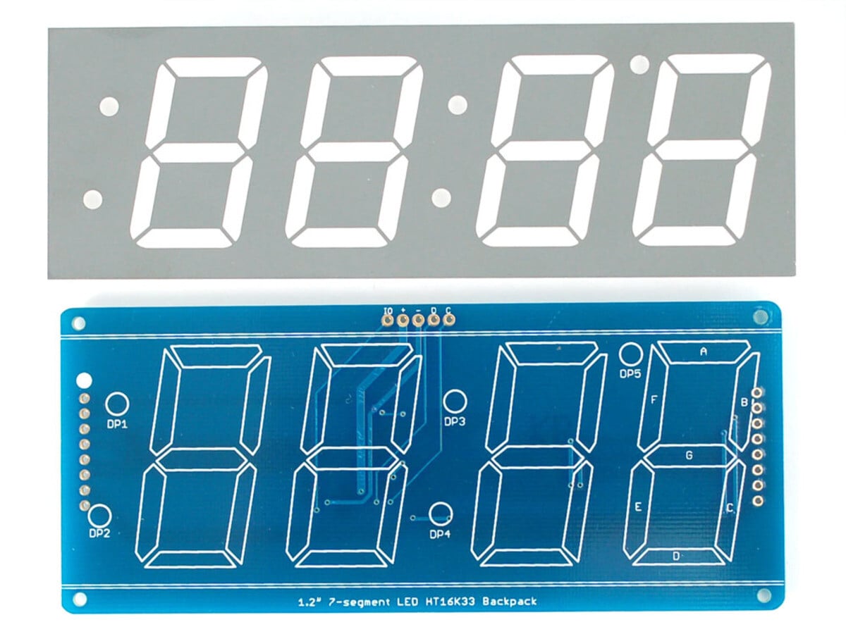 Adafruit 1,2 Zoll 4-stellig 7-segment display med I2C-ryg Yellow for Arduino 1269
