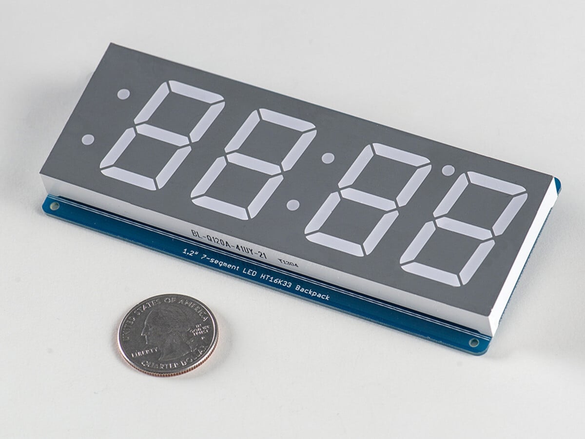 Adafruit 1,2 Zoll 4-stellig 7-segment display med I2C-ryg Yellow for Arduino 1269