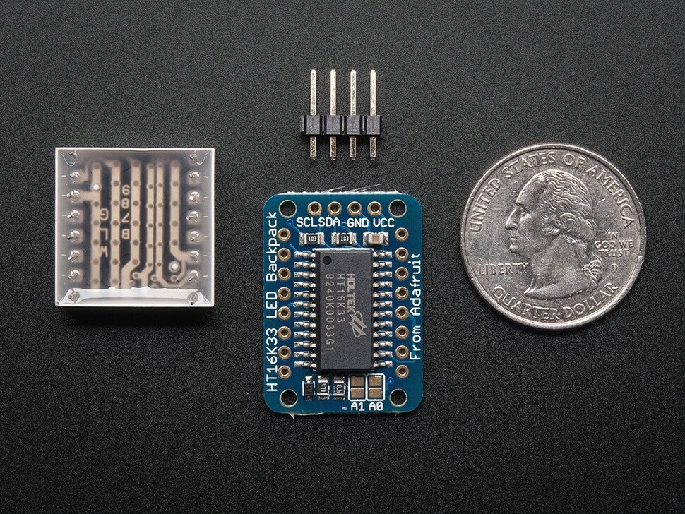 Adafruit Mini 0.8 Zoll 8x8 LED-Matrix, Pure Green mit I2C-Rückseite 1633