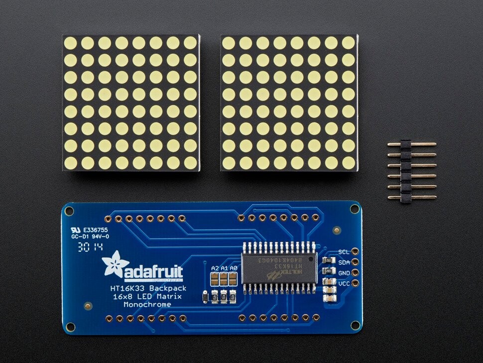 Adafruit 1,2 Zoll 16x8 LED-Matrix med Backpack Ultra Hellig Runde Hvide LEDs 2038