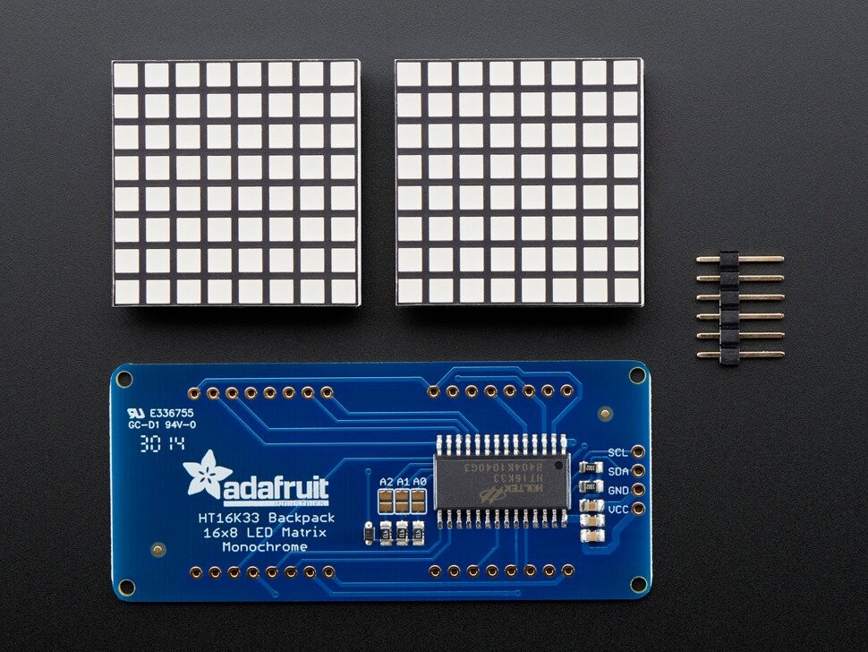 Adafruit 1,2 Zoll LED-Matrix 16x8 med Backpack Ultra Bright Square Grønne LEDs 2042