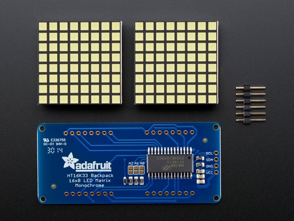 Adafruit 1,2 Zoll 16x8 LED-Matrix med Backpack Ultra Hellig Rektangulære Hvide LEDs 2044