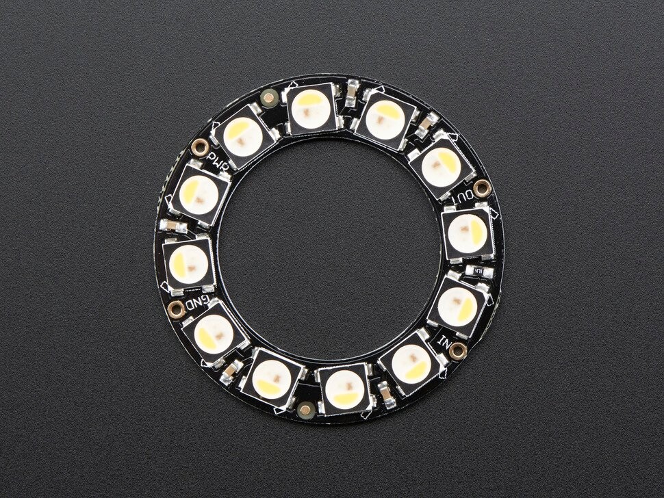 Adafruit NeoPixel Ring med 12x 5050 RGBW LED'er, varme hvide, med integrerede drivere 2851