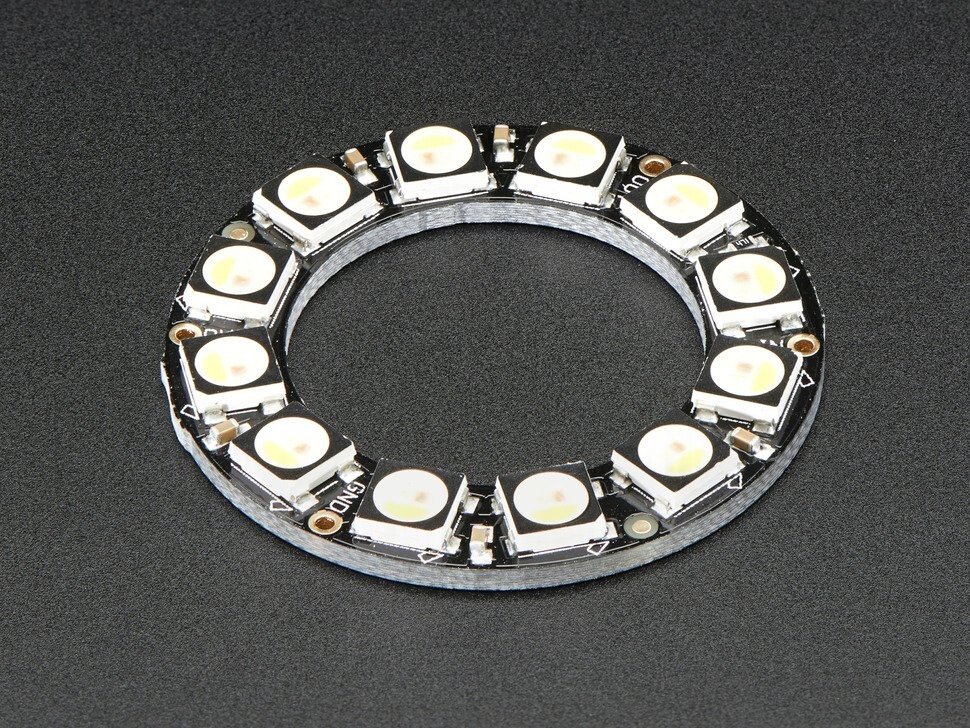 Adafruit NeoPixel Ring med 12x 5050 RGBW LED'er, naturligt hvidt lys, integrerede drivere, 4500K