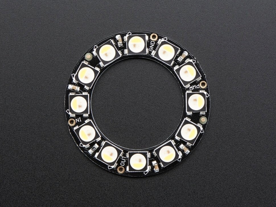 Adafruit NeoPixel Ring med 12x 5050 RGBW LED'er, naturligt hvidt lys, integrerede drivere, 4500K