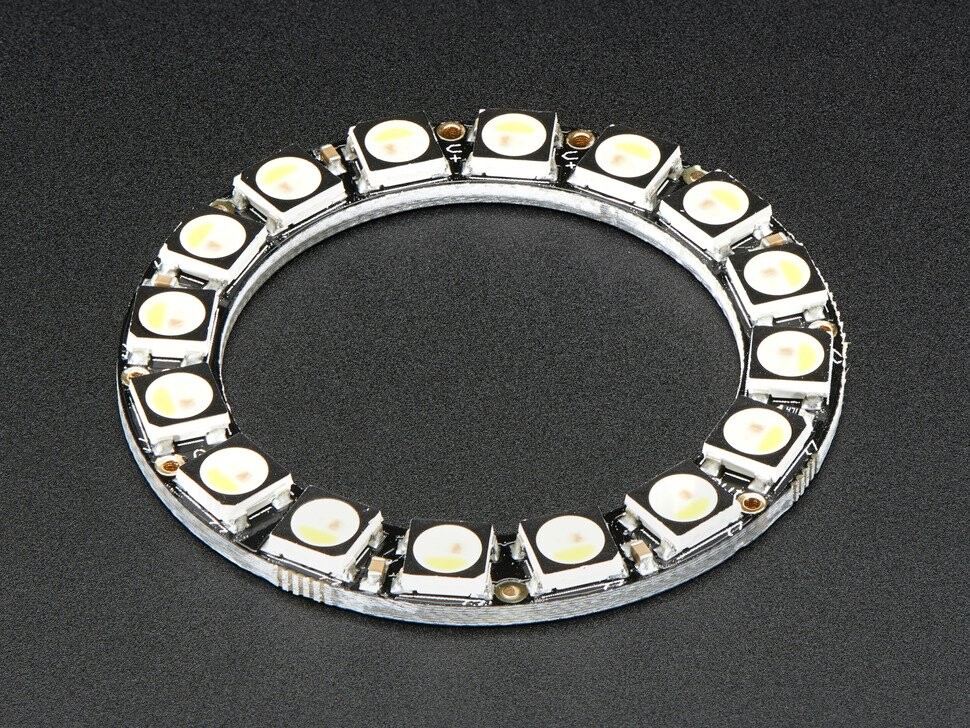 Adafruit NeoPixel Ring med 16x 5050 RGBW LED'er og integrerede drivere, varm hvid (~3000K), 2854
