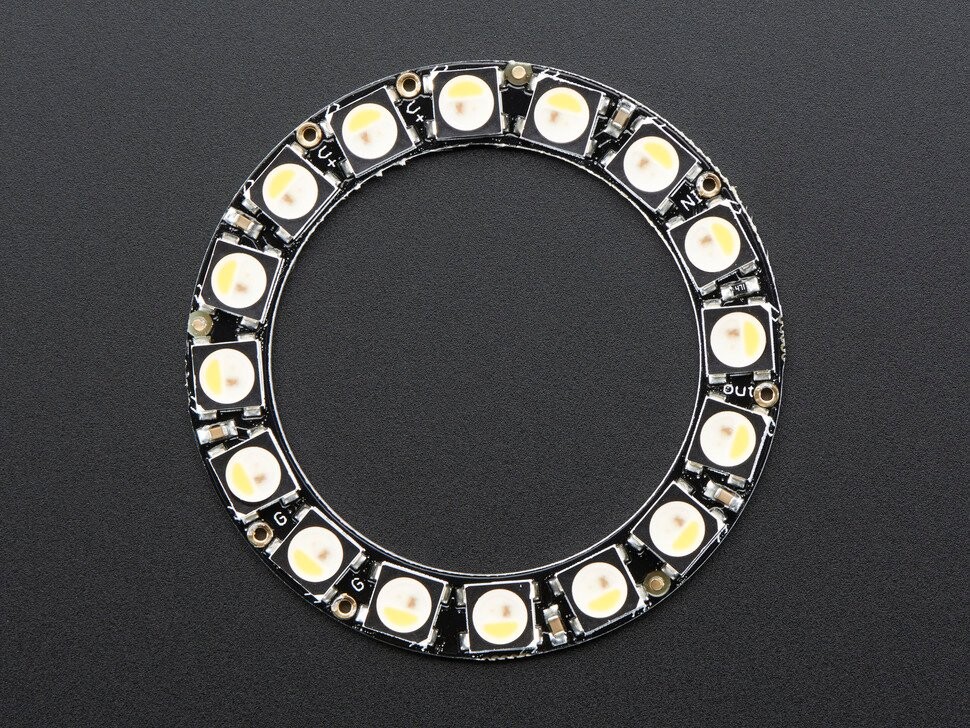 Adafruit NeoPixel Ring med 16x 5050 RGBW LED'er og integrerede drivere, varm hvid (~3000K), 2854