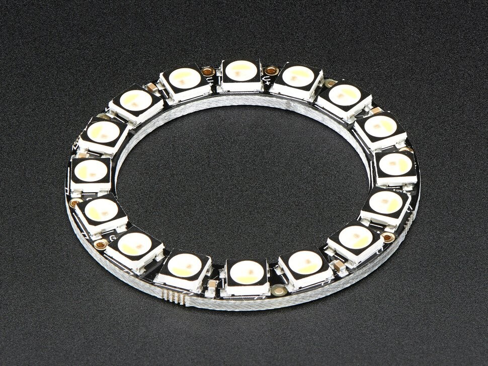 Adafruit NeoPixel Ring med 16x 5050 RGBW LED'er og integrerede drivere, naturligt hvidt (~4500K), 2855