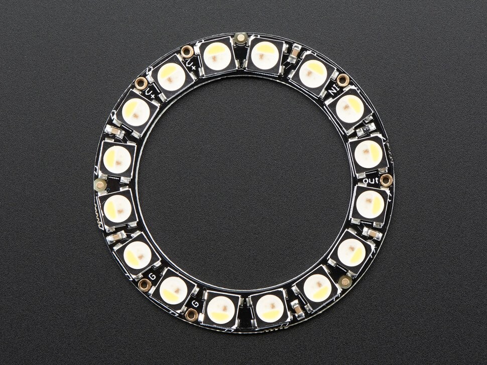 Adafruit NeoPixel Ring med 16x 5050 RGBW LED'er og integrerede drivere, naturligt hvidt (~4500K), 2855