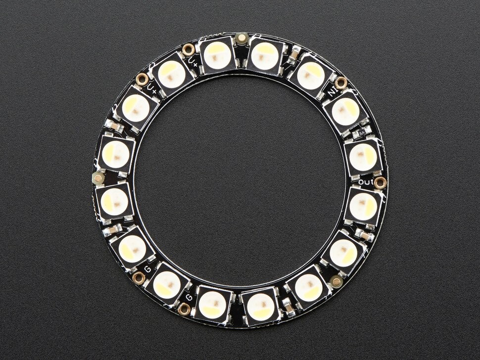 Adafruit NeoPixel Ring med 16x 5050 RGBW LED'er og integrerede drivere, Cool White ~6000K 2856