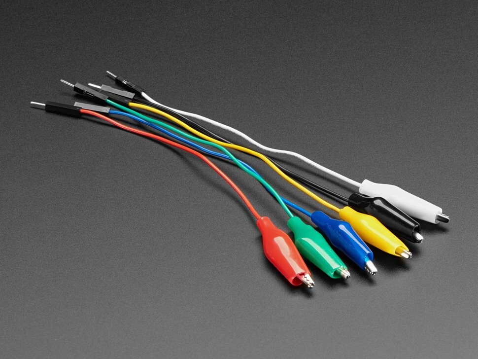 Adafruit Small Alligator Clip to Male Jumper Wire Bundle, 6 stykker, 3448