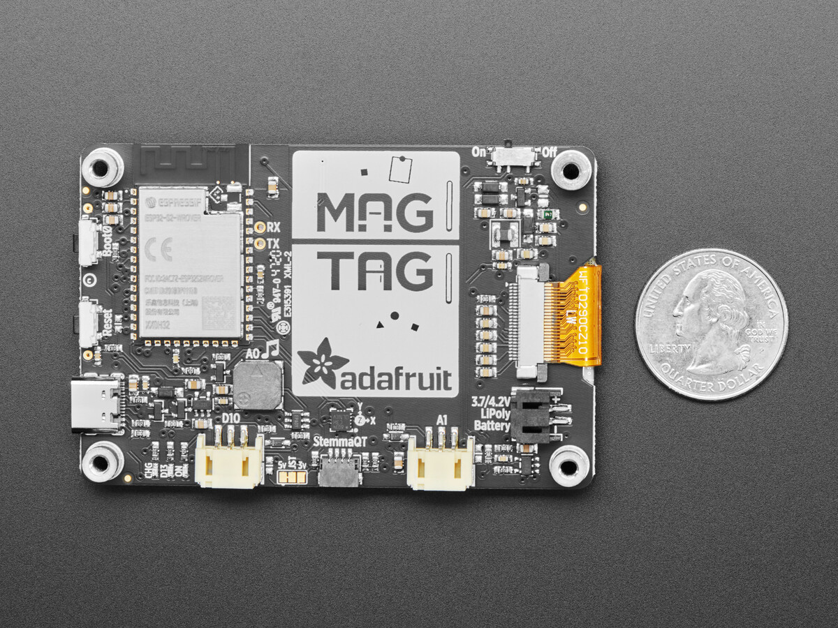 Adafruit MagTag - 2,9 Zoll Grauschala E-Ink WiFi Display med ESP32-S2 4800