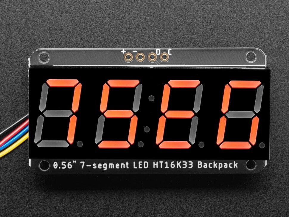 Adafruit Samlet 0,56 tommer 4-cifret 7-segment display Rød med I2C backpack STEMMA QT 5599