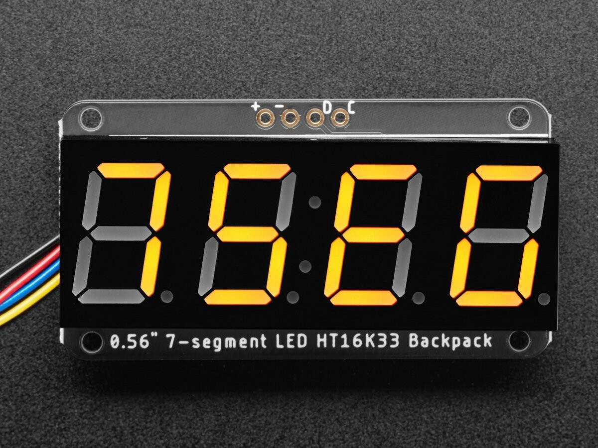 Adafruit Samlet 0,56 tommer 4-cifret 7-segment display gul med I2C bagstykke QT 5602