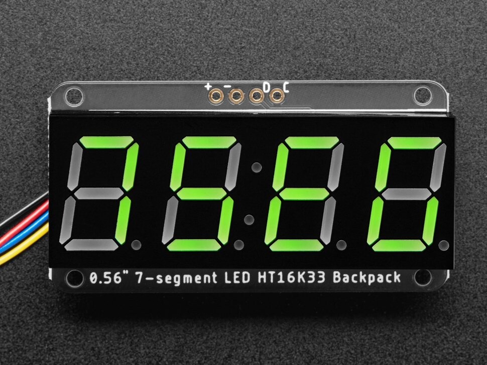 Adafruit Samlet 0,56 tommer 4-cifret 7-segment display grøn med I2C backpack QT 5603