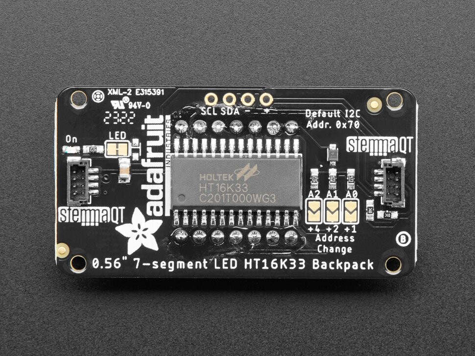 Adafruit Samlet 0,56 tommer 4-cifret 7-segment display grøn med I2C backpack QT 5603