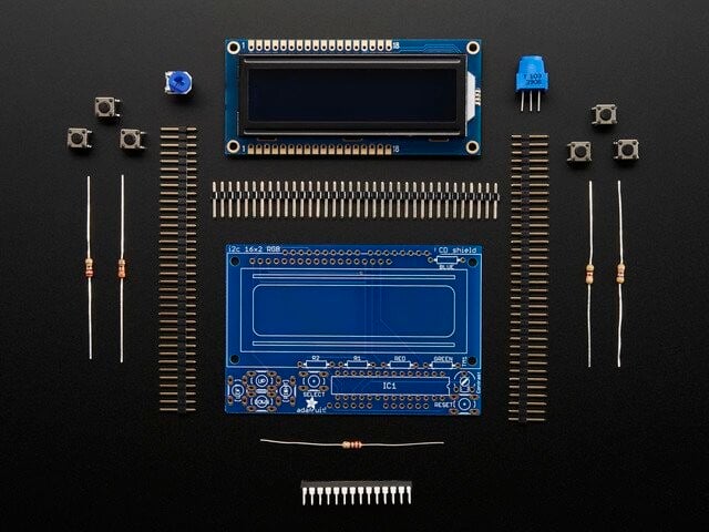 Adafruit RGB LCD Shield Kit med 16x2 karakterdisplay - Kun 2 stik brugt! 714