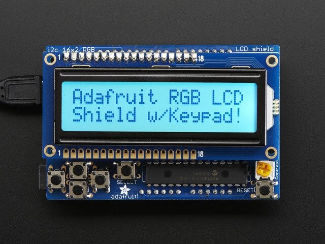 Adafruit RGB LCD Shield Kit med 16x2 karakterdisplay - Kun 2 stik brugt! 716