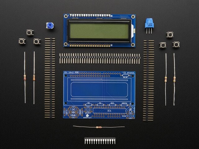 Adafruit RGB LCD Shield Kit med 16x2 karakterdisplay - Kun 2 stik brugt! 716