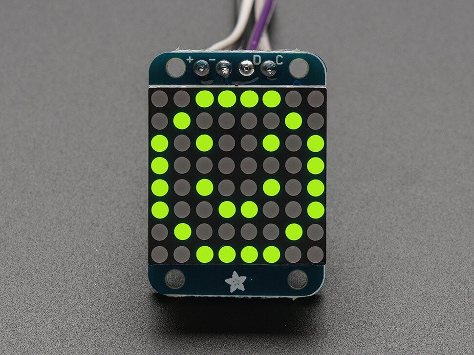 Adafruit Mini 0.8inch 8x8 LED Matrix med I2C Backpack Gul-Grøn 872