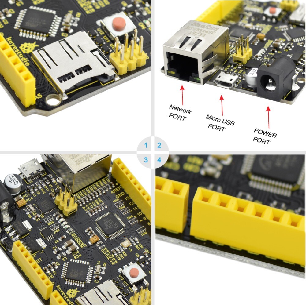Keyestudio W5500 Ethernet-udviklingskort til Arduino-projekt (uden POE)