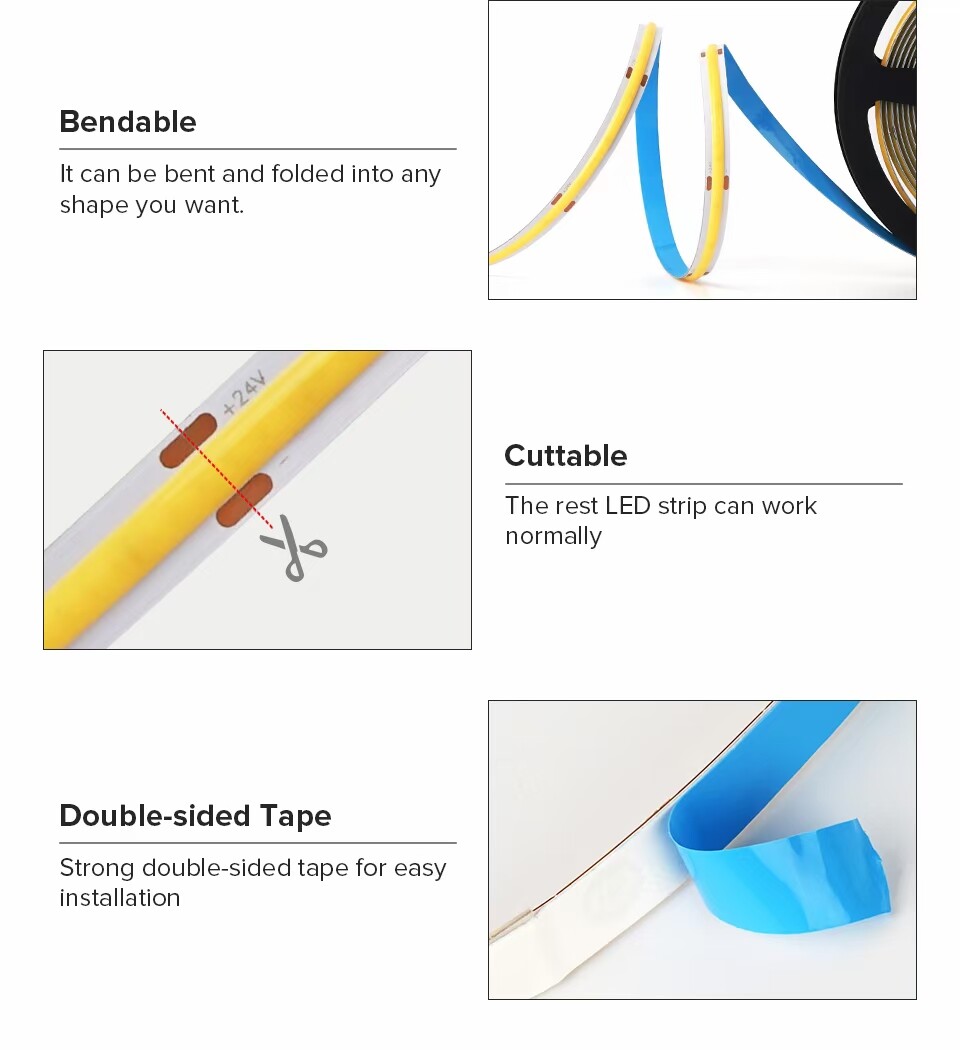 5m COB LED Strip Light Rød 24V DC 480 Leds/Meter IP20 Indendørs
