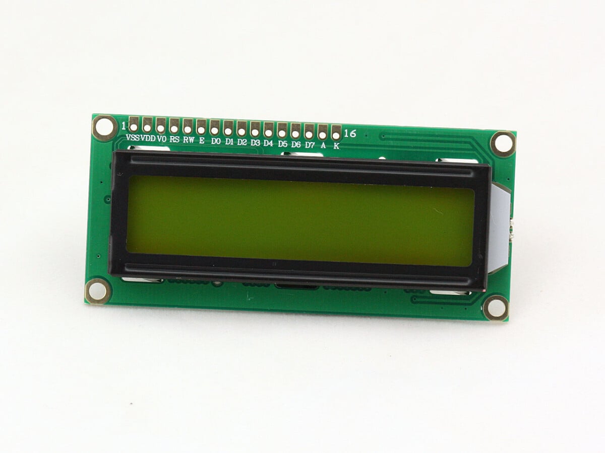 Karakter 16x16 LCD-displaymodul, 1602, sort på grøn, 5V headerstrip
