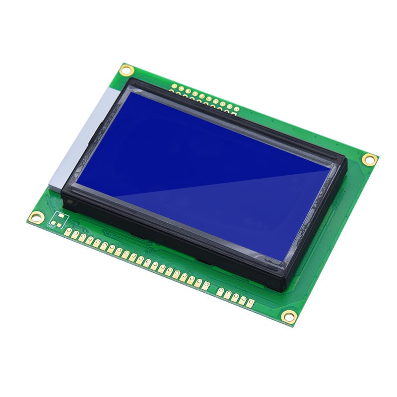 Grafisk 128x64 LCD-displaymodul, hvid på blå, 5V header strip