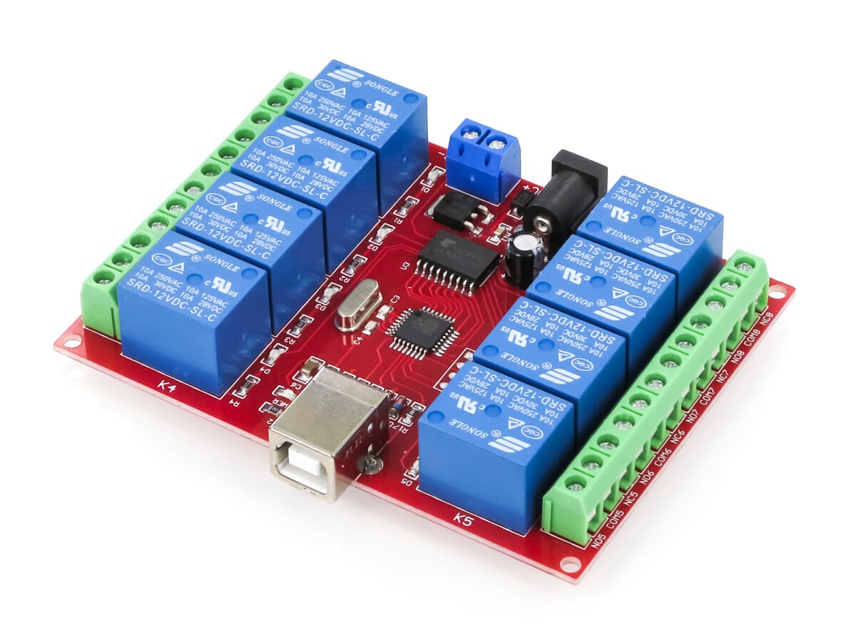 12V/220V 8-Kanal Relæ-styring, USB-interface