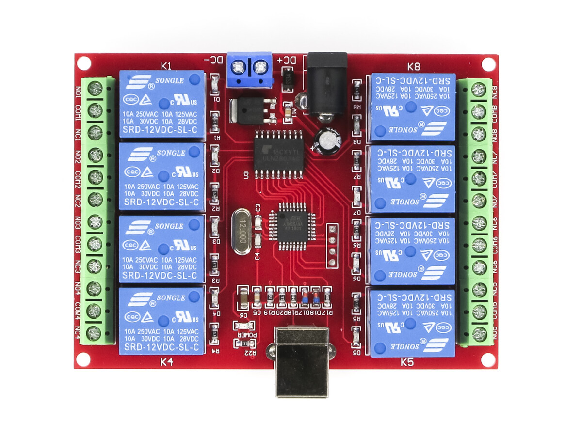 12V/220V 8-Kanal Relæ-styring, USB-interface