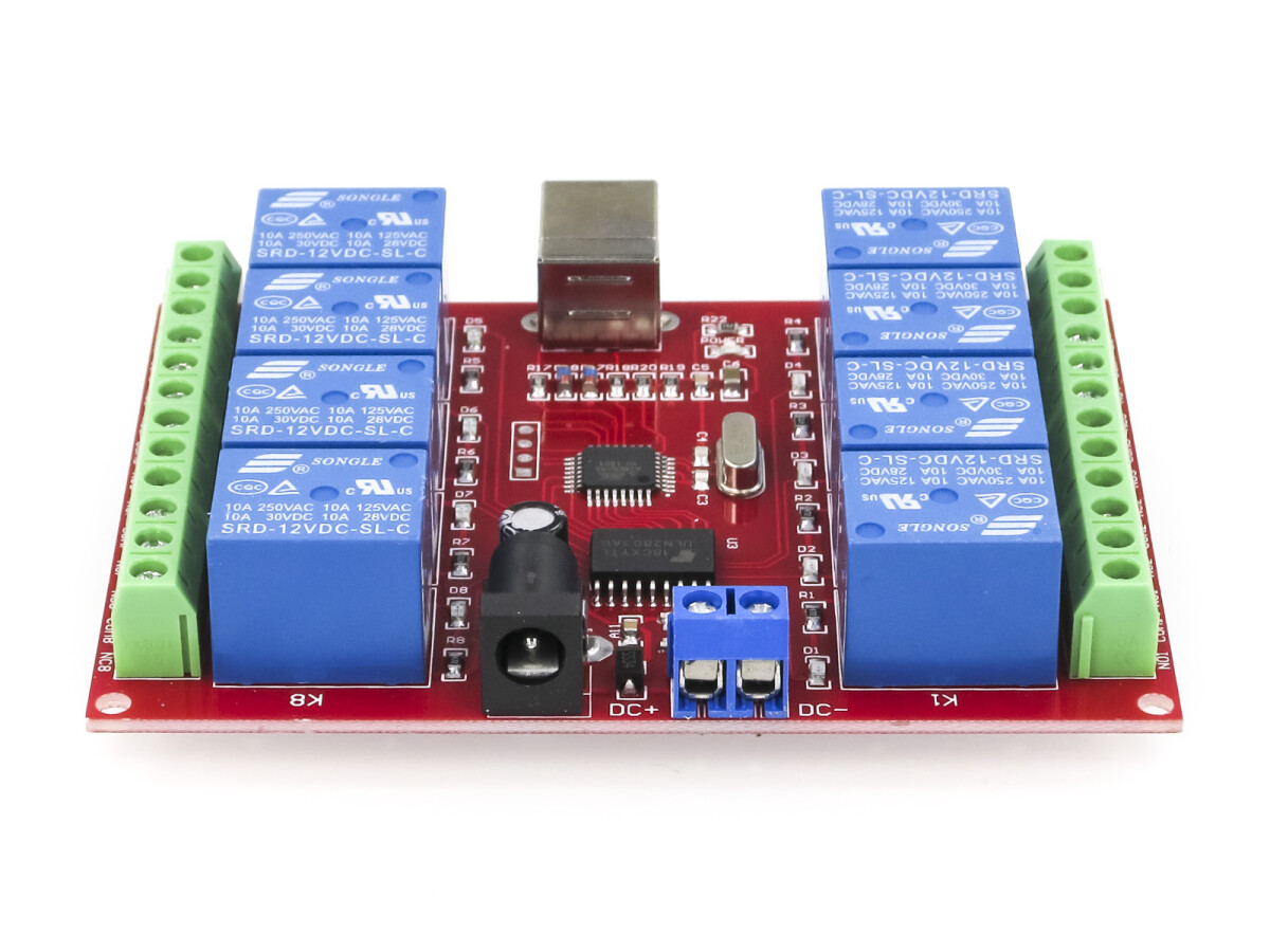 12V/220V 8-Kanal Relæ-styring, USB-interface