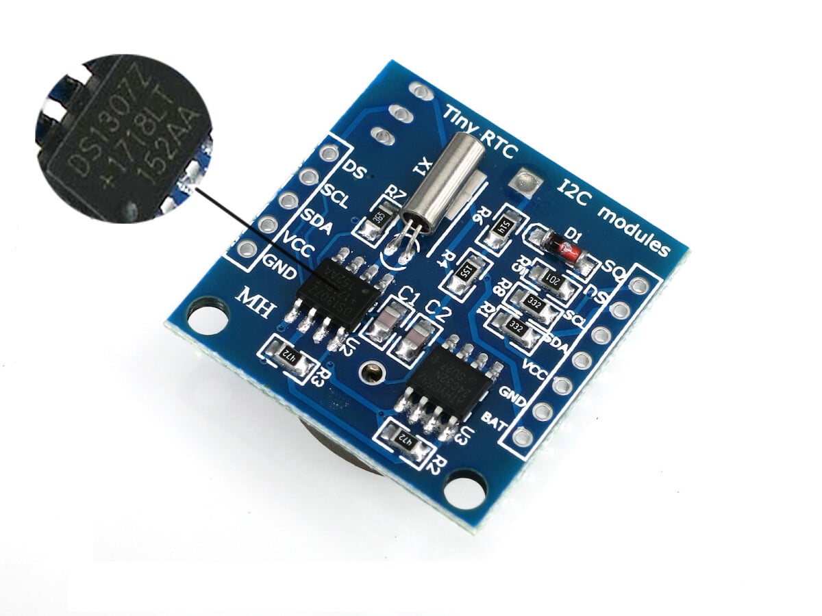 DS1307 RTC-modul, Real Time Clock med CR2032 batteri til Arduino, Raspberry Pi, I2C