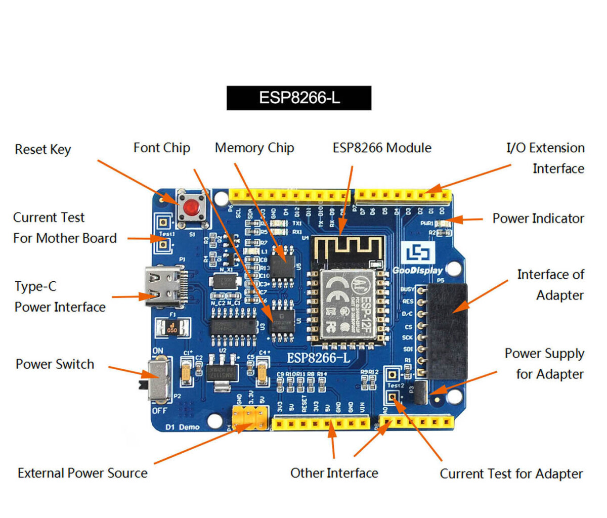 GooDisplay ESP8266 Udviklingskort til E-Paper Display