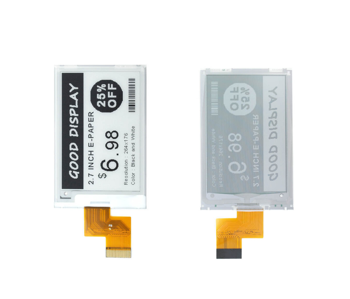GooDisplay, 2,7 Zoll E-Ink-skærm, 264x176 SPI, GDEY027T91