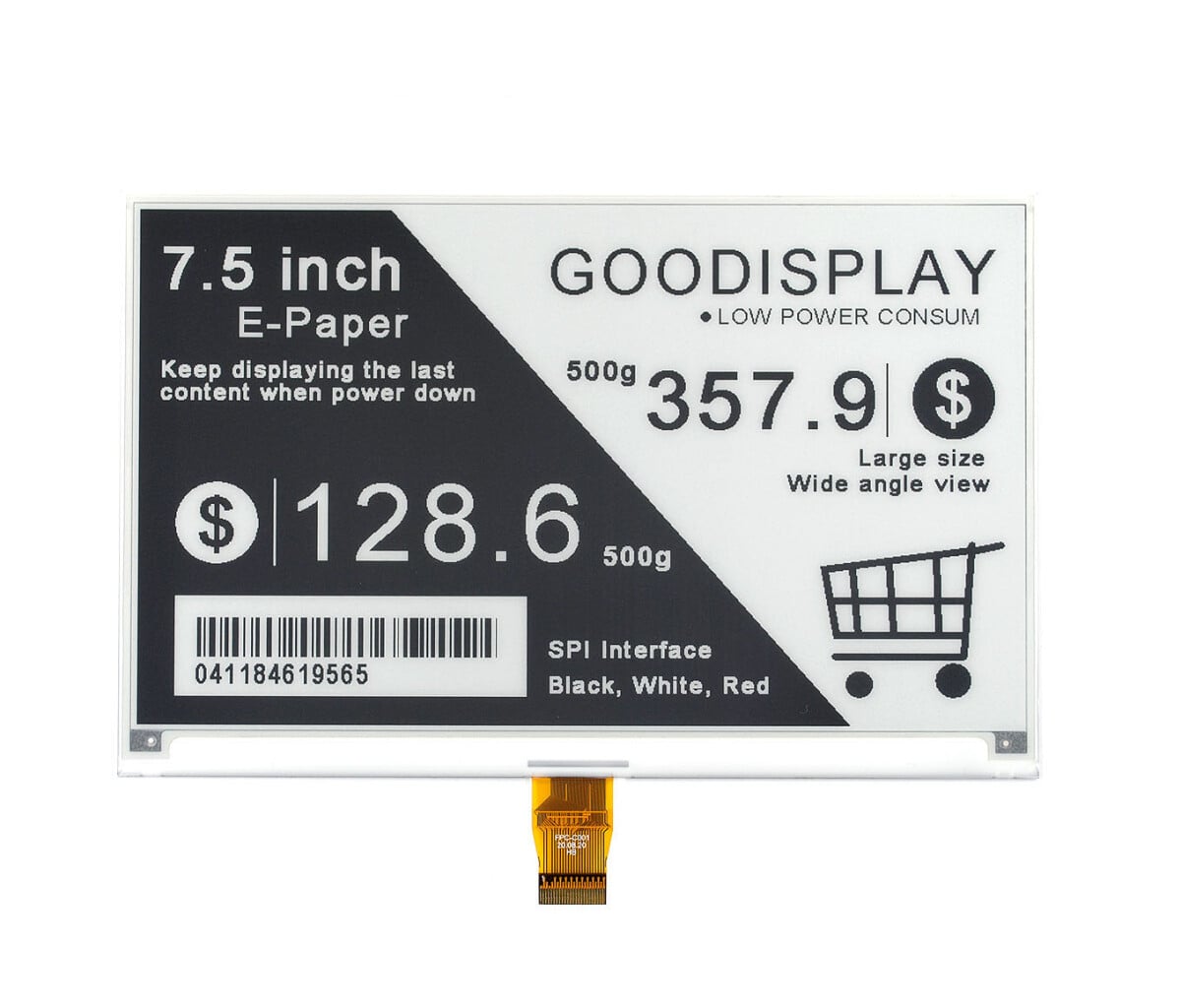 GooDisplay, 7,5 Zoll E-Ink-Skærm 800x480 E-Papirdisplay, GDEY075T7