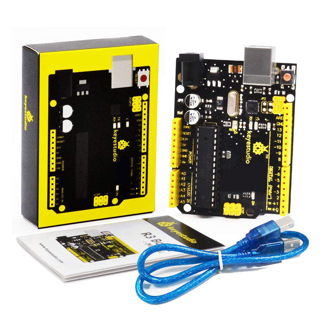 Keyestudio UNO R3 Udviklingskort Kompatibelt med Arduino Uno R3 + USB-kabel