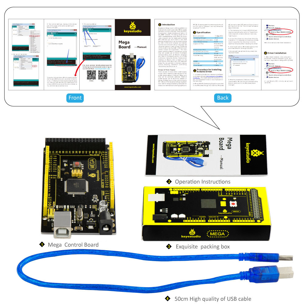 Keyestudio MEGA Development Board Kompatibel med Arduino Mega 2560 USB-kabel