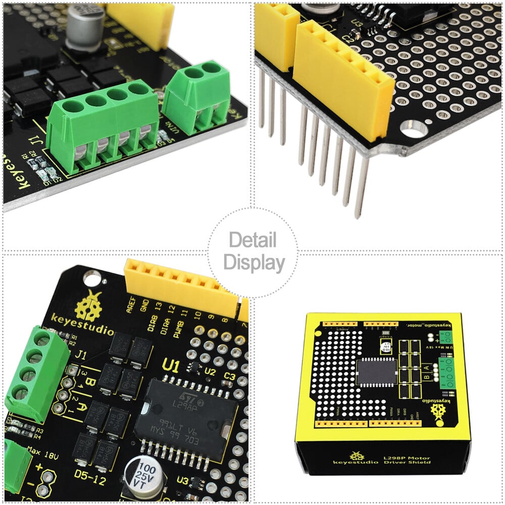 Keyestudio L298P-skærm/2A højstrøms dual motor driver modul til Arduino