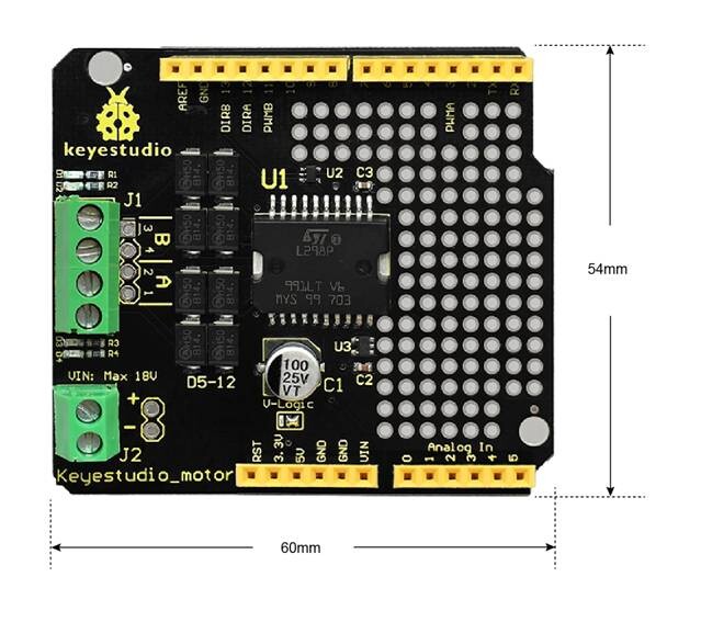 Keyestudio L298P-skærm/2A højstrøms dual motor driver modul til Arduino