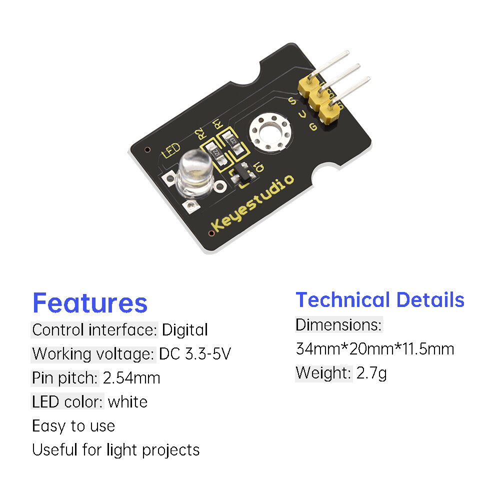 Keyestudio Super-Bright White LED-modul kompatibelt med Arduino