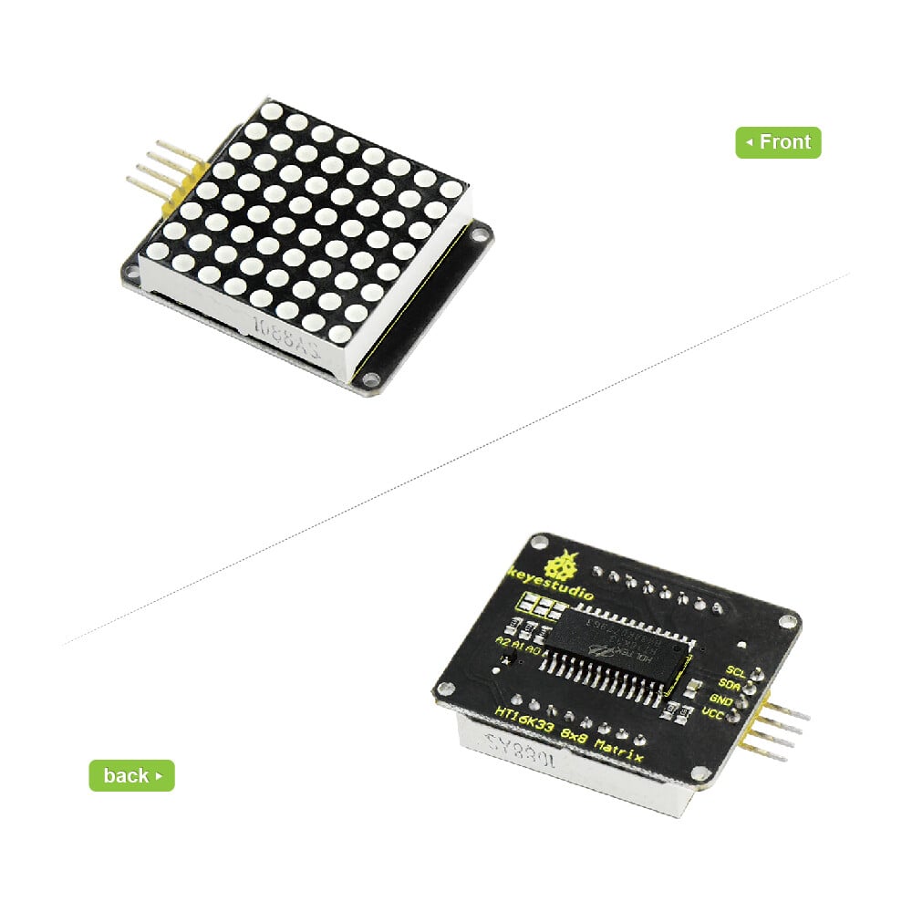 Keyestudio 8x8 LED Dot Matrix Modul HT16K33 for Arduino Rød farve, fælles katode, I2C