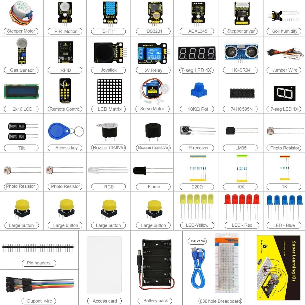 Keyestudio Super Starter Learning Kit for Arduino Programmering (uden UNO R3)