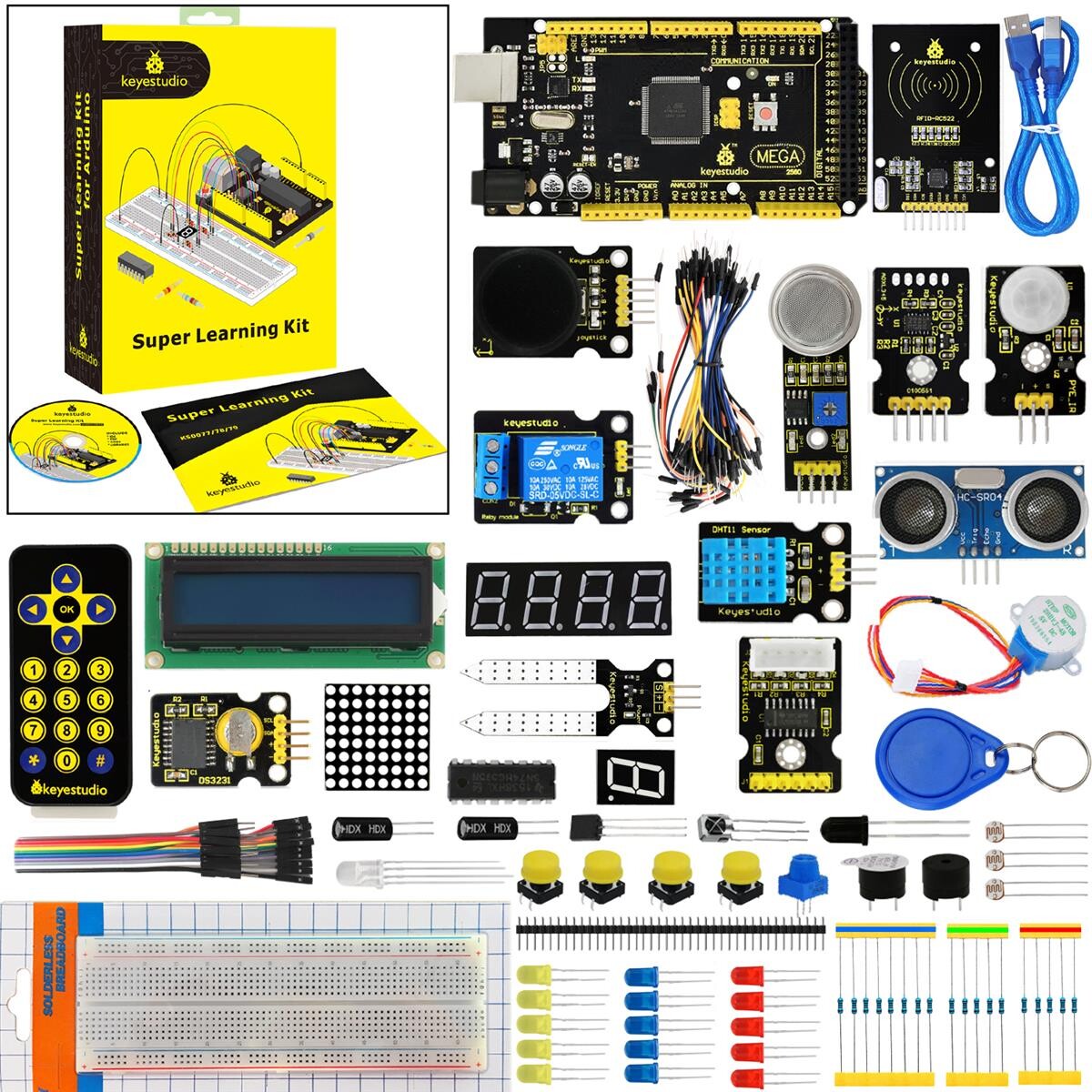 Keyestudio Super Starter Learning Kit for Arduino-projekter (med Mega 2560)