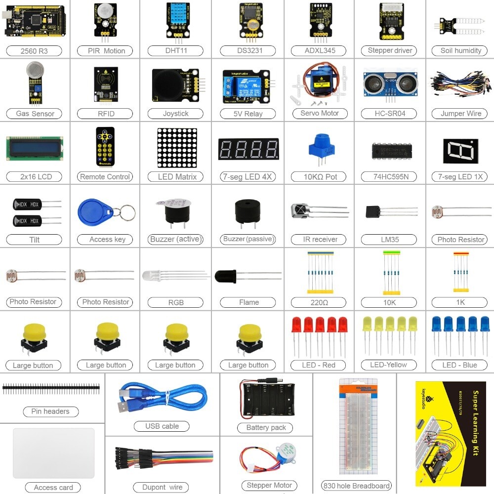 Keyestudio Super Starter Learning Kit for Arduino-projekter (med Mega 2560)