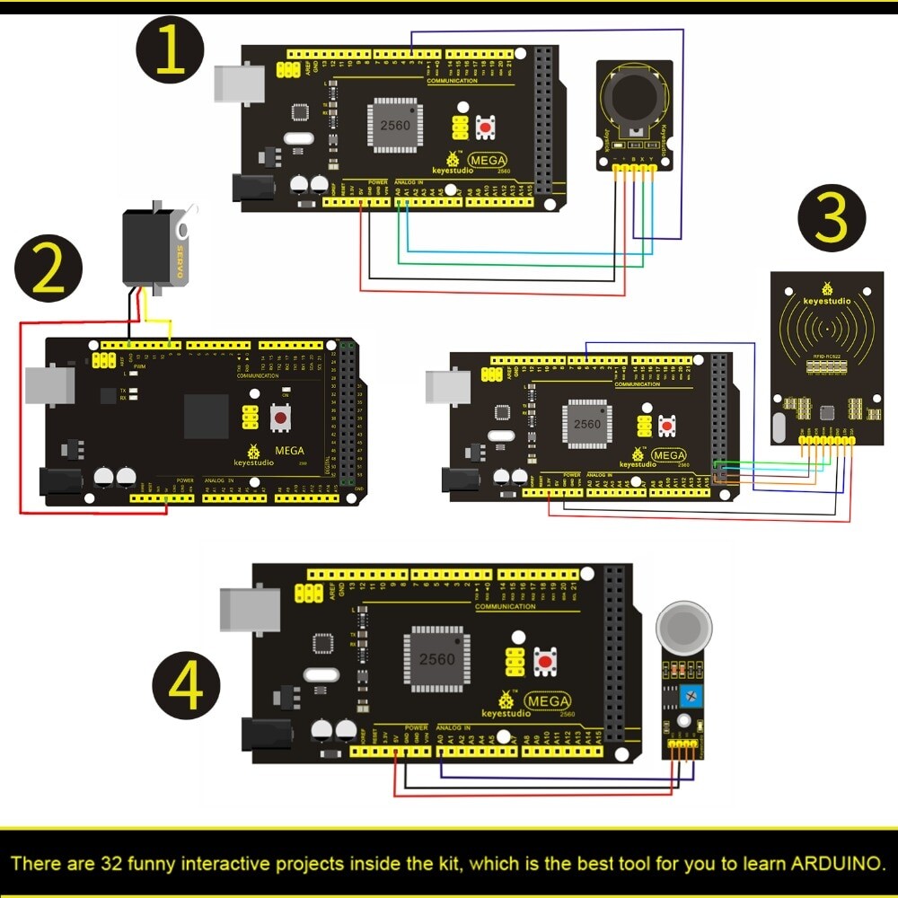 Keyestudio Super Starter Learning Kit for Arduino-projekter (med Mega 2560)