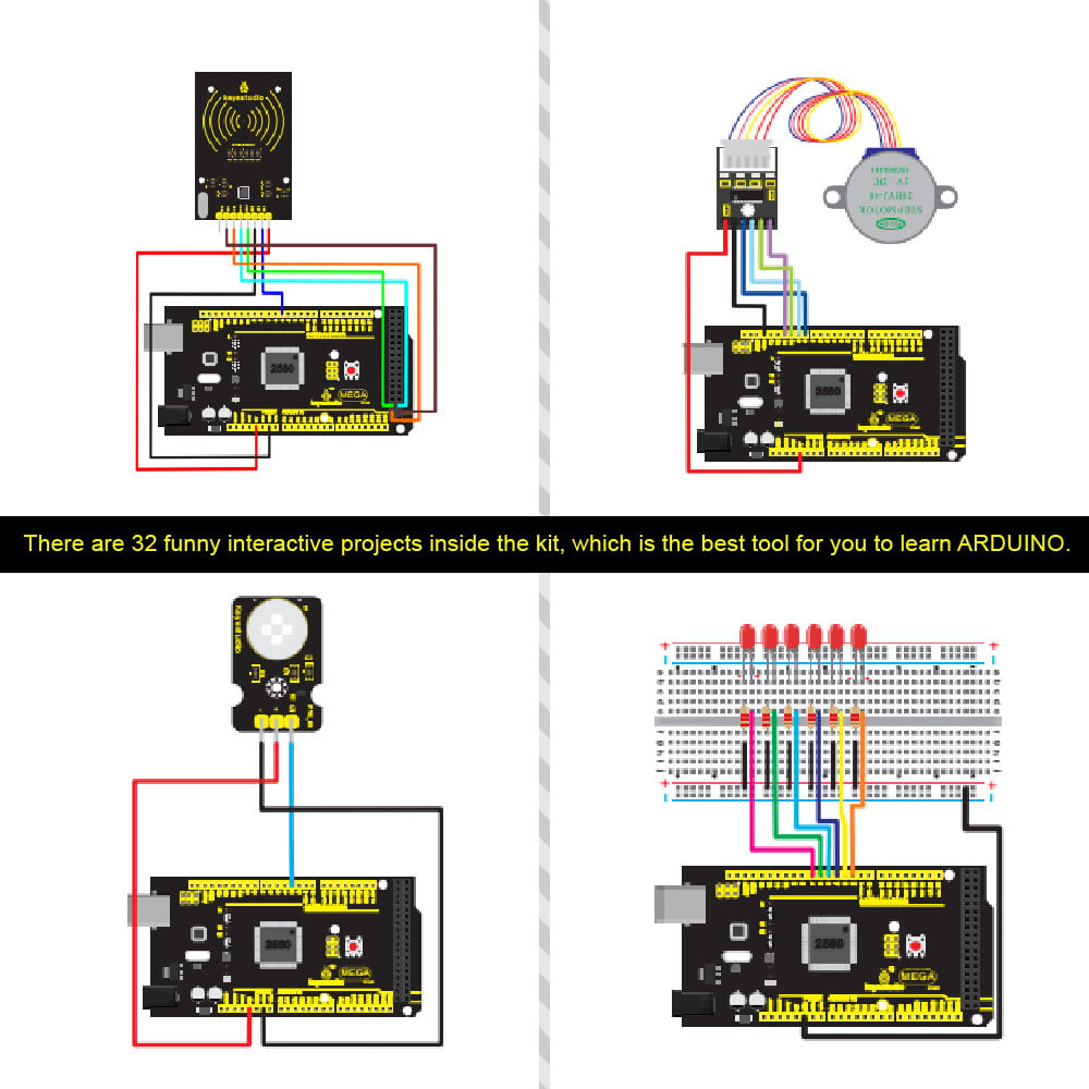 Keyestudio Super Starter Learning Kit for Arduino-projekter (med Mega 2560)