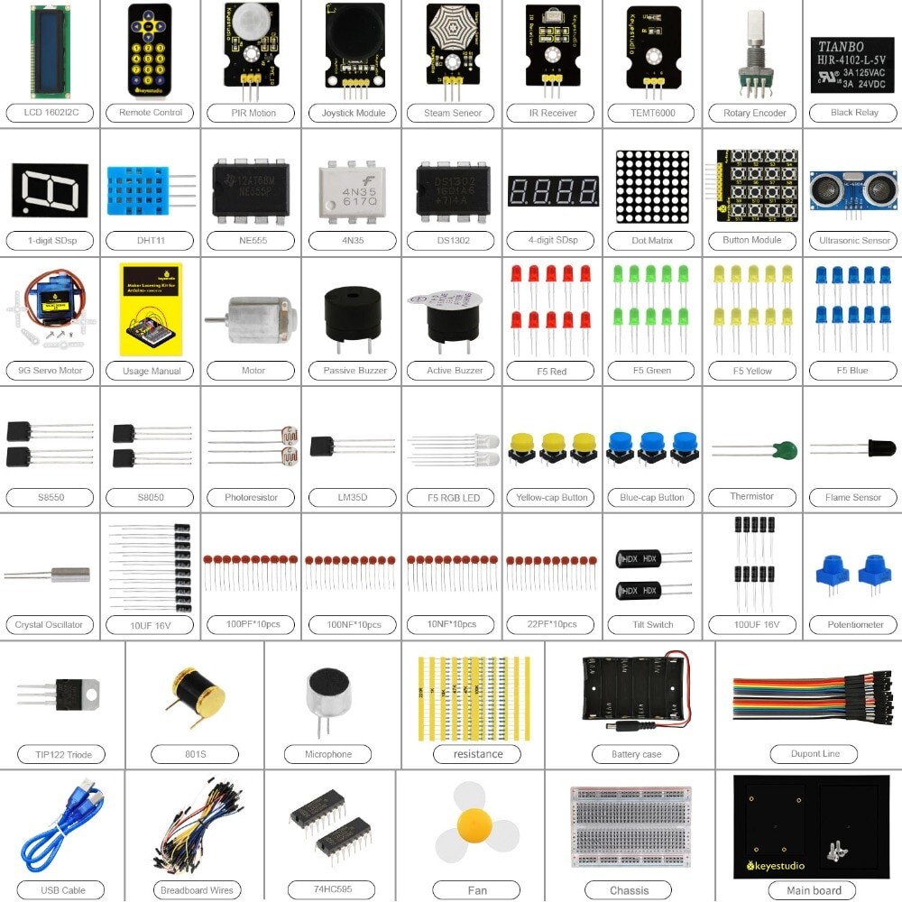 Keyestudio Maker Learning Starter Kit for Arduino Starter (uden Uno R3)