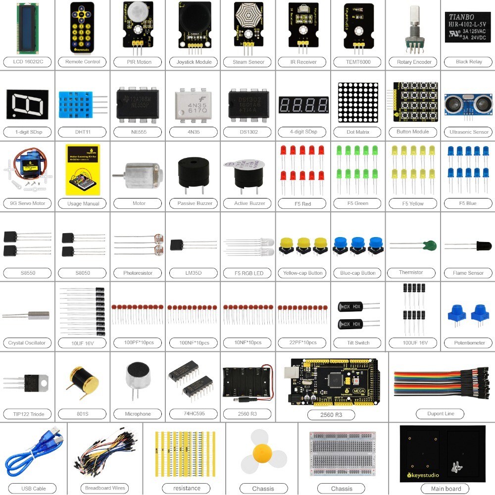 Keyestudio Maker Learning Starter Kit for Arduino Starter (med Mega 2560)